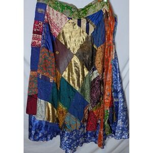 Boho Patchwork 100% Silk Wrap Skirt – Made in India – Tie Waist – Festival Gypsy